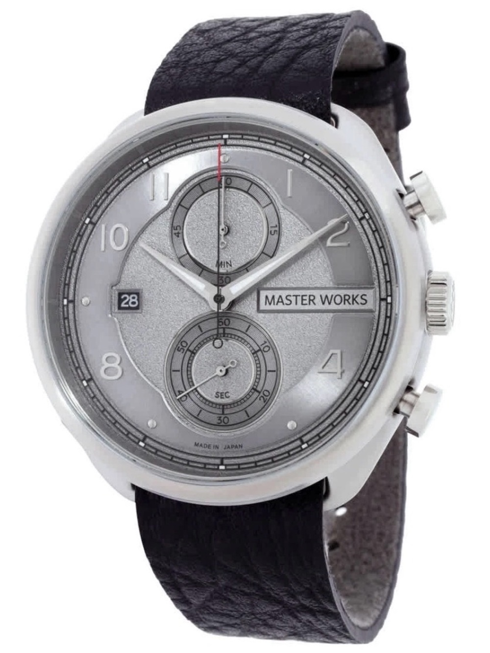Master Works Silver Dial Chronograph Watch with Black Leather Strap
